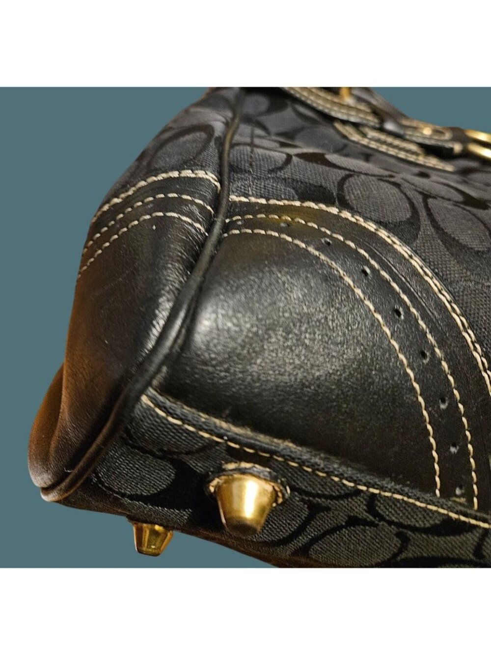 Coach Vintage Y2k Black Hampton Jacquard Signature Leather Trim Satchel Bag - Picture 6 of 16